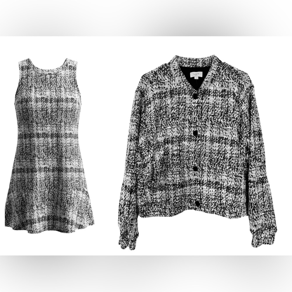 LOFT Ann Taylor Soft Chic Black and White Plaid Dress and Jacket Set
